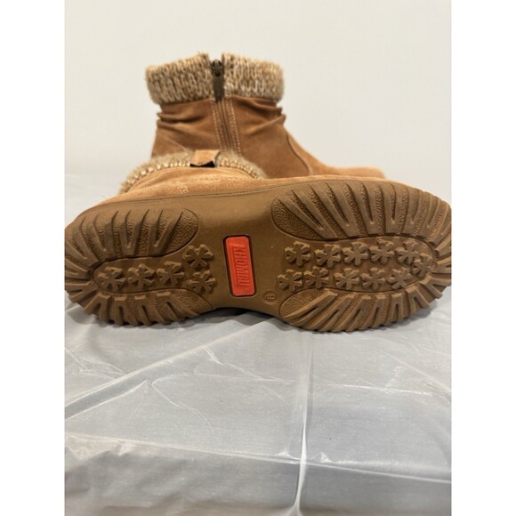 Khombu Women’s Tan Suede Ankle Boots Sweater Cuff Winter Boot Size 9 - Picture 7 of 8
